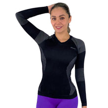 PLAYERA TECNICA DE MANGA LARGA CON CUELLO V, COMPRESION MEDIA Y FIBRAS INTELIGENTES PL-2-00074